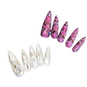 Swarovski Purple White Stone Pointed Designer Press Glue On Fancy Bling Nails‌‌‍